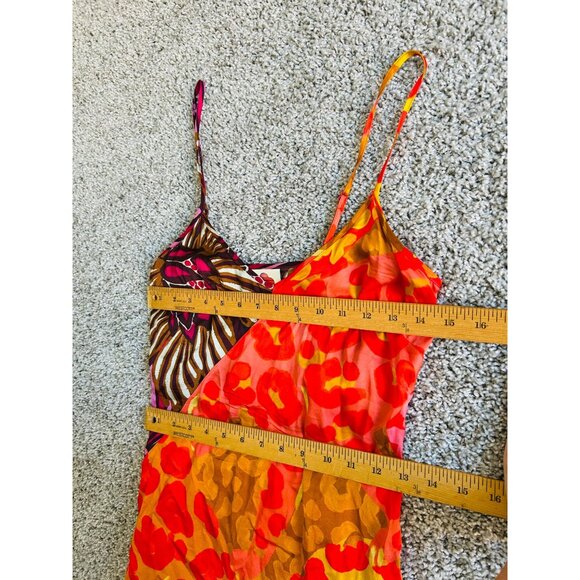 Farm Rio For Anthropologie Sz XXS Multicolor Patchwork Slip Dress Boho Chic Midi - Picture 6 of 14